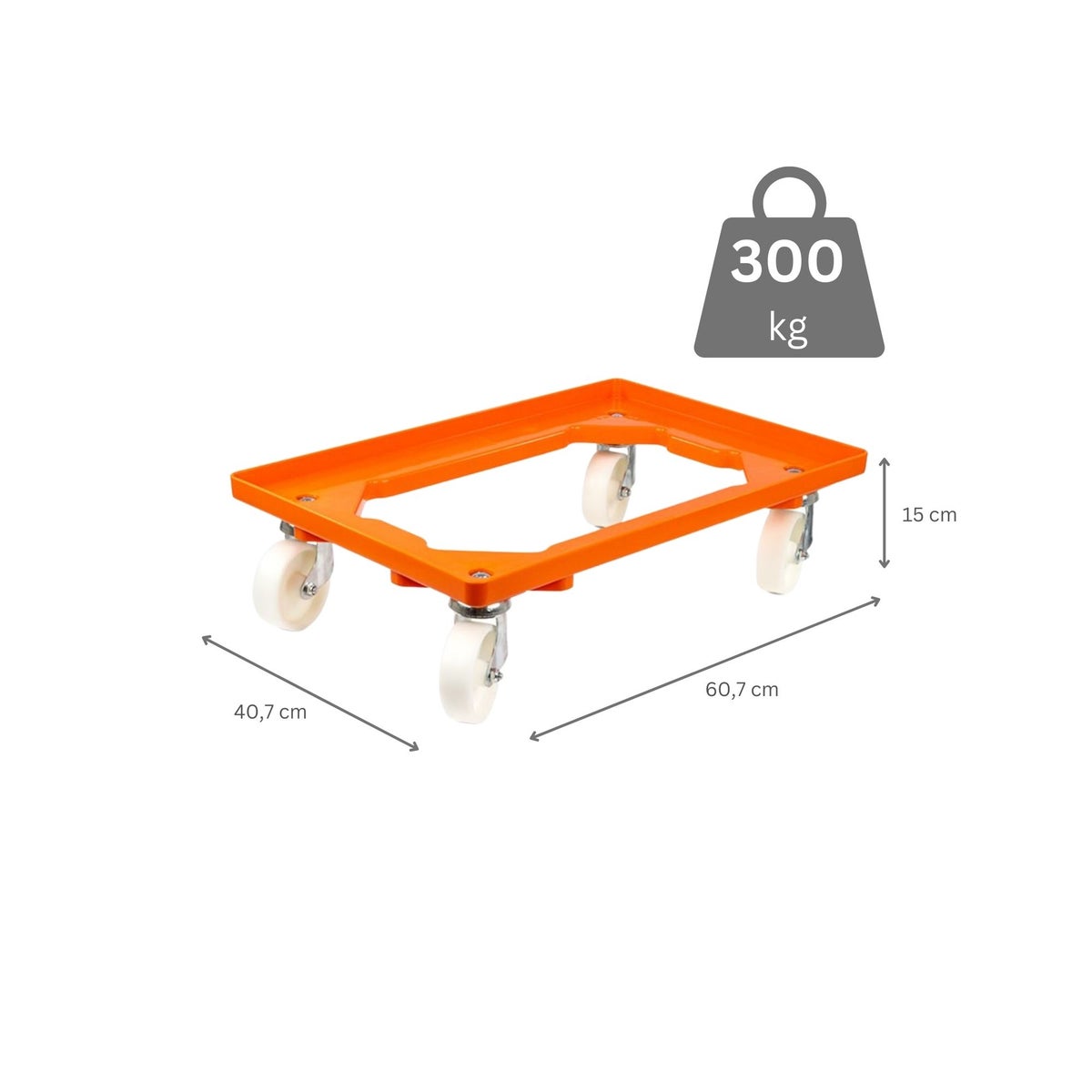PROREGAL Transportwagen voor Euroboxen 60 x 40 cm met kunststof wielen, oranje, open dek, 2 zwenkwielen en 2 remwielen, draagvermogen 300 kg