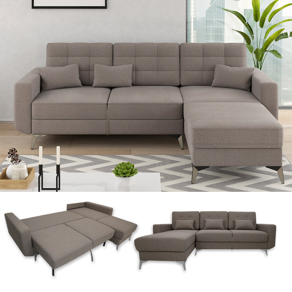 VitaliSpa Ecksofa Schlafsofa Boxspringsofa York Schlaffunktion Bettkasten braun