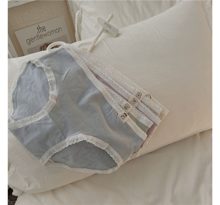 Single Park - Effen panty met kanten rand / set