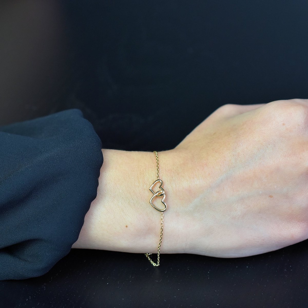 Bracelet 2 coeurs enlacés Plaqué OR 750 3 microns