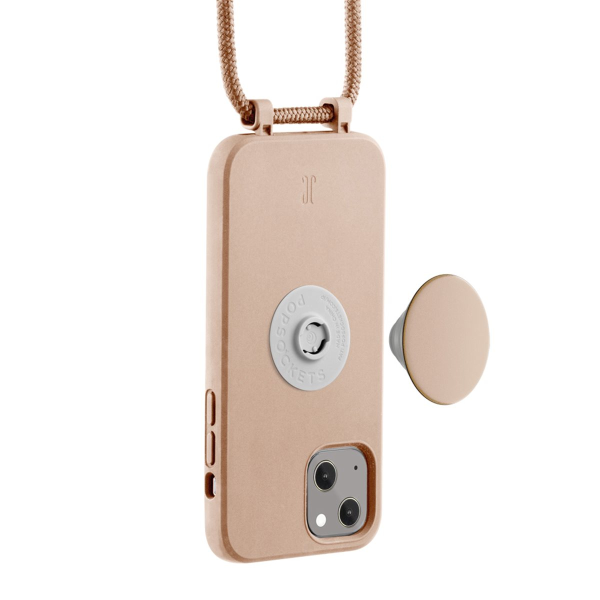 (by Just Elegance) iPhone 14 PopGrip 3in1 Necklace Gummi Hülle   Handykette (150cm)   PopSockets (30179) - Beige