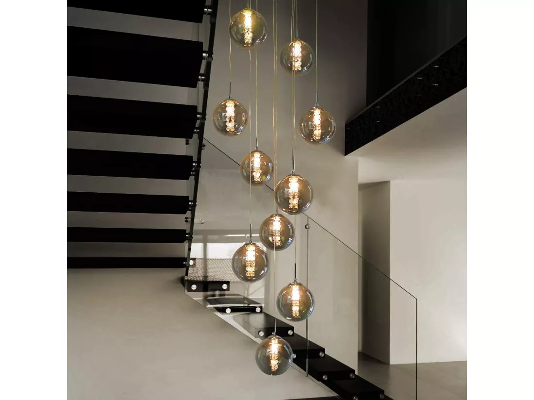 NETTLIFE Suspension verre gris Diam.41 cm G9 lustre 10 lampes en couleur lampe de salon lampe de chambre lampe de table à manger lampe de couloir