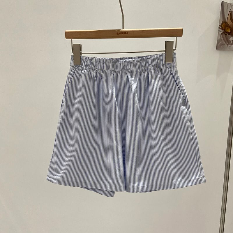 Moon City - Gestreepte shorts met elastische taille