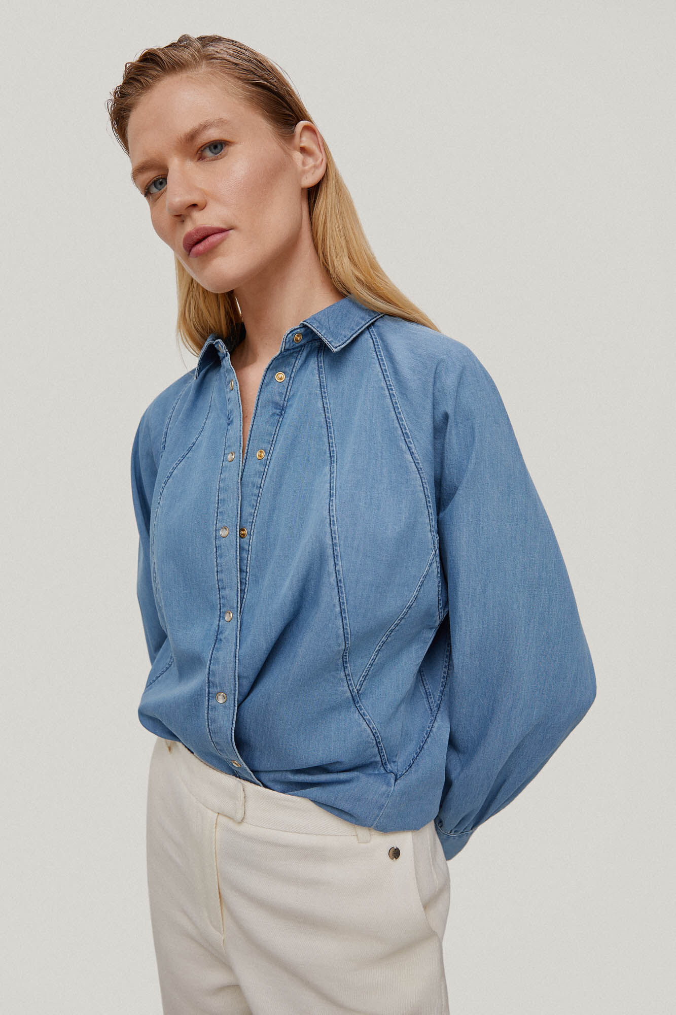 Camisa de cowboy em Tencel® - Turquesa