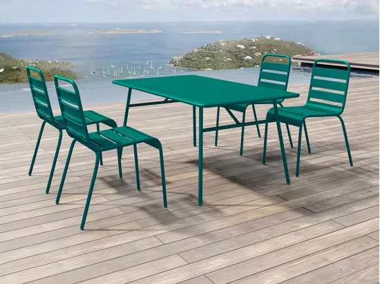 Table de jardin L.160 cm en métal - Bleu canard - MIRMANDE de MYLIA