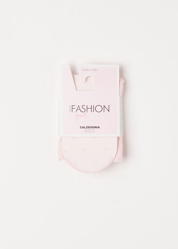 Meia-calça transparente infantil com estampa de diamantes e corações, 30 denier.