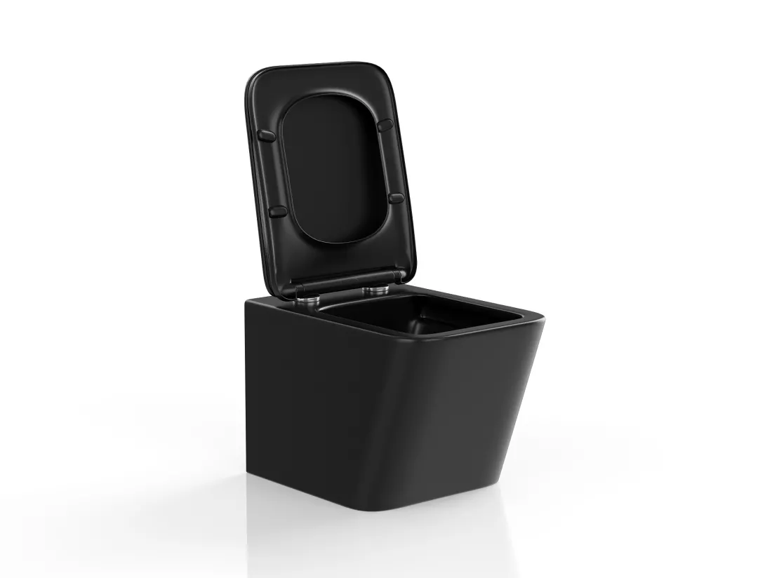 WC suspendu noir mat en céramique sans bride - CLEMONA