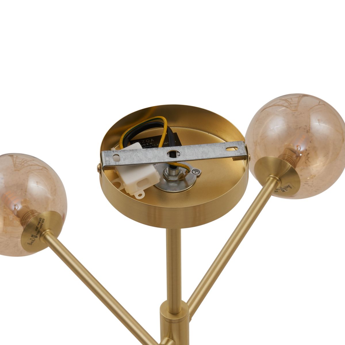 Moderne plafondlamp messing met amber glas 6-lichts - Ryan