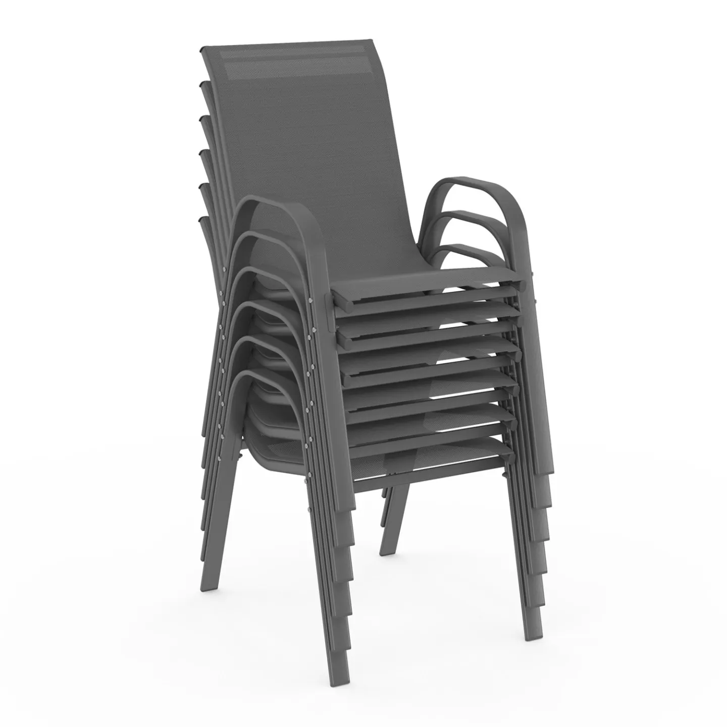 Lot de 6 chaises de jardin LYMA métal et textilène empilables gris anthracite