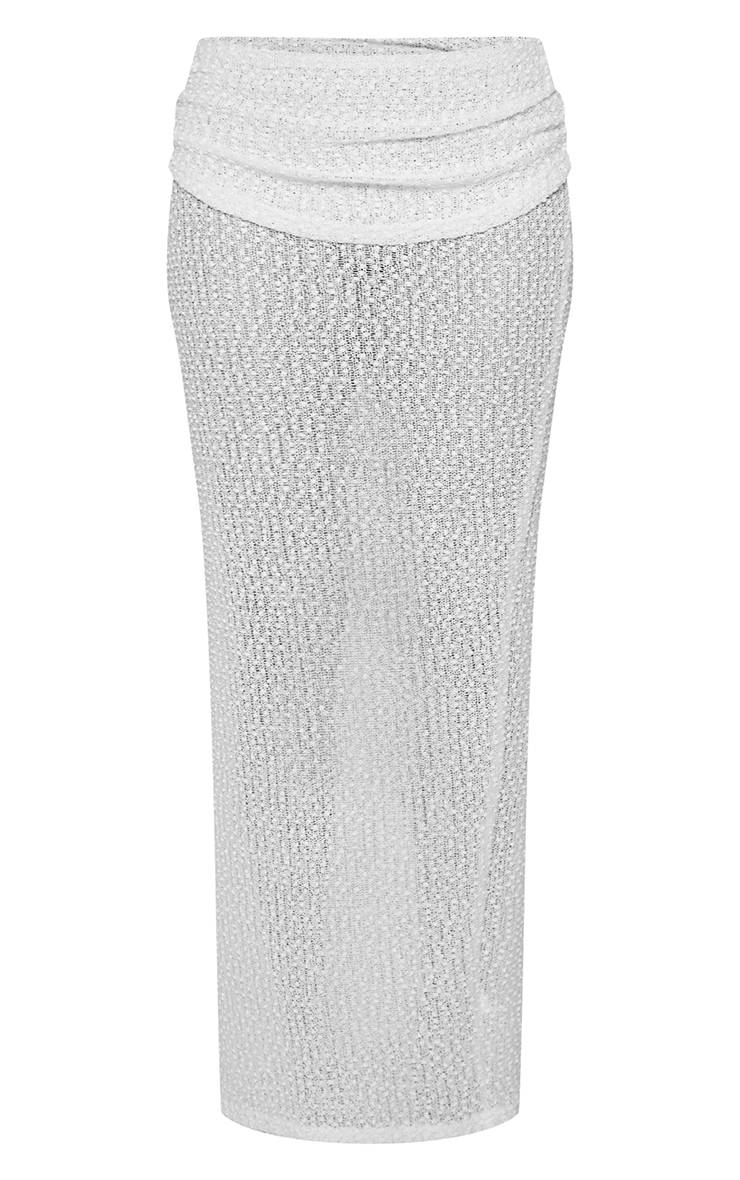 Blanc Jupe Longue Texturée Avec Détail De Taille Plissée