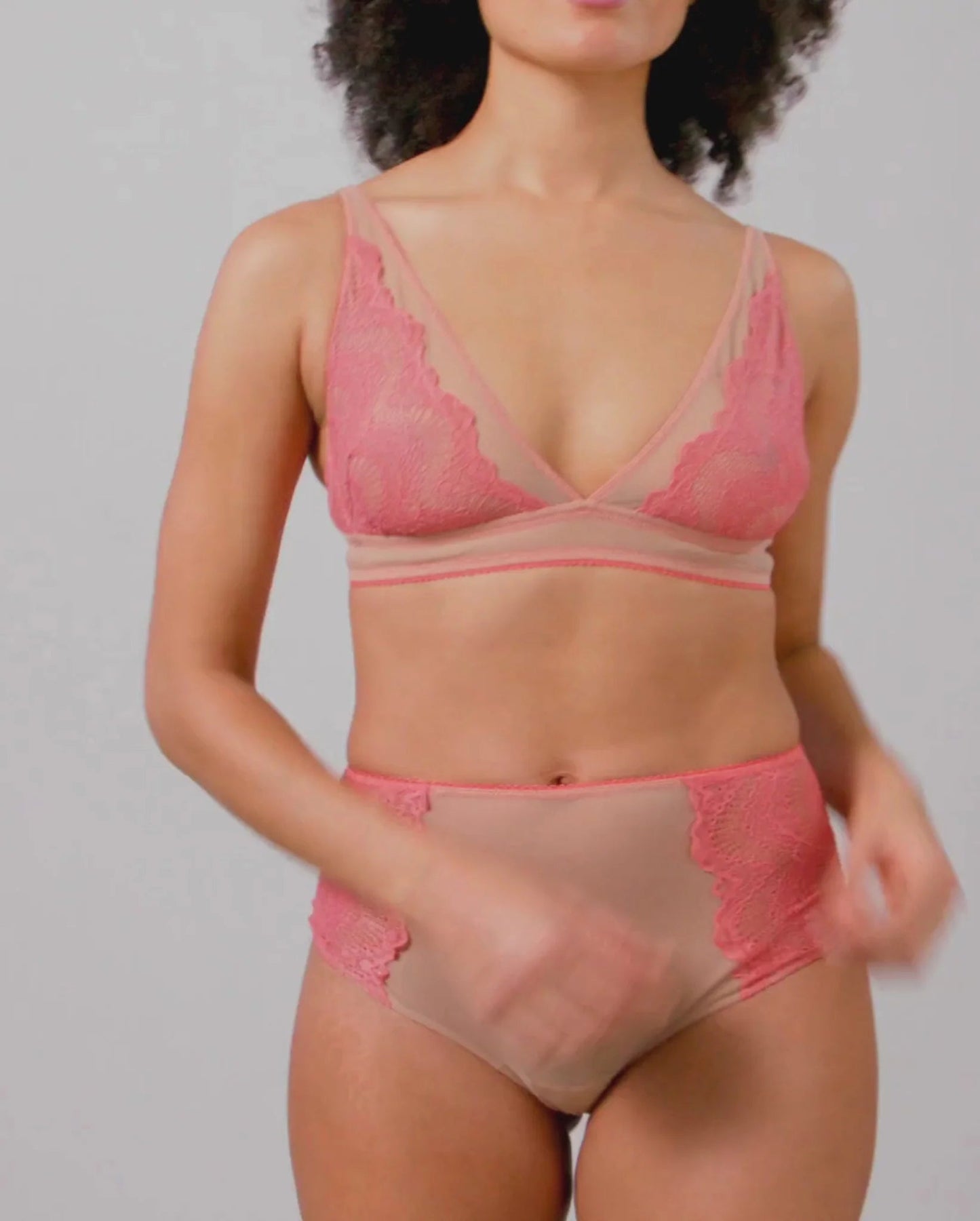 Understatement Underwear Lace Mesh Plunge Bralette coral sand