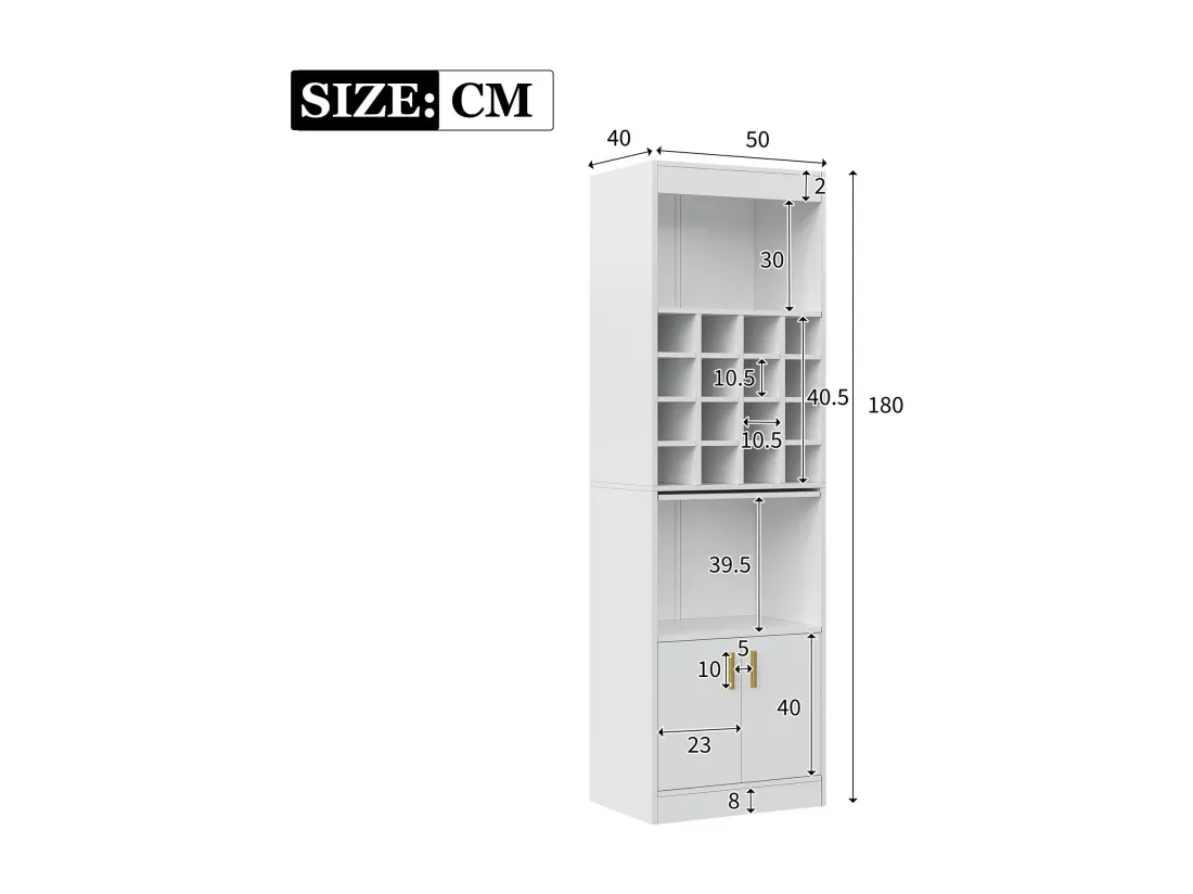 Vitrine avec 16 compartiments à vin - H 180 cm - en panneaux de particules - Blanc