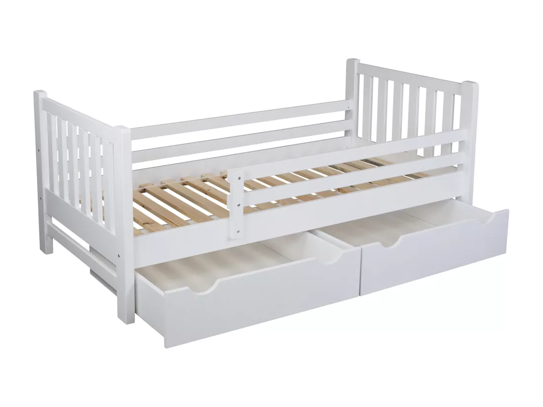 Tina 90x200 lit enfant en bois avec tiroirs, couleur blanc