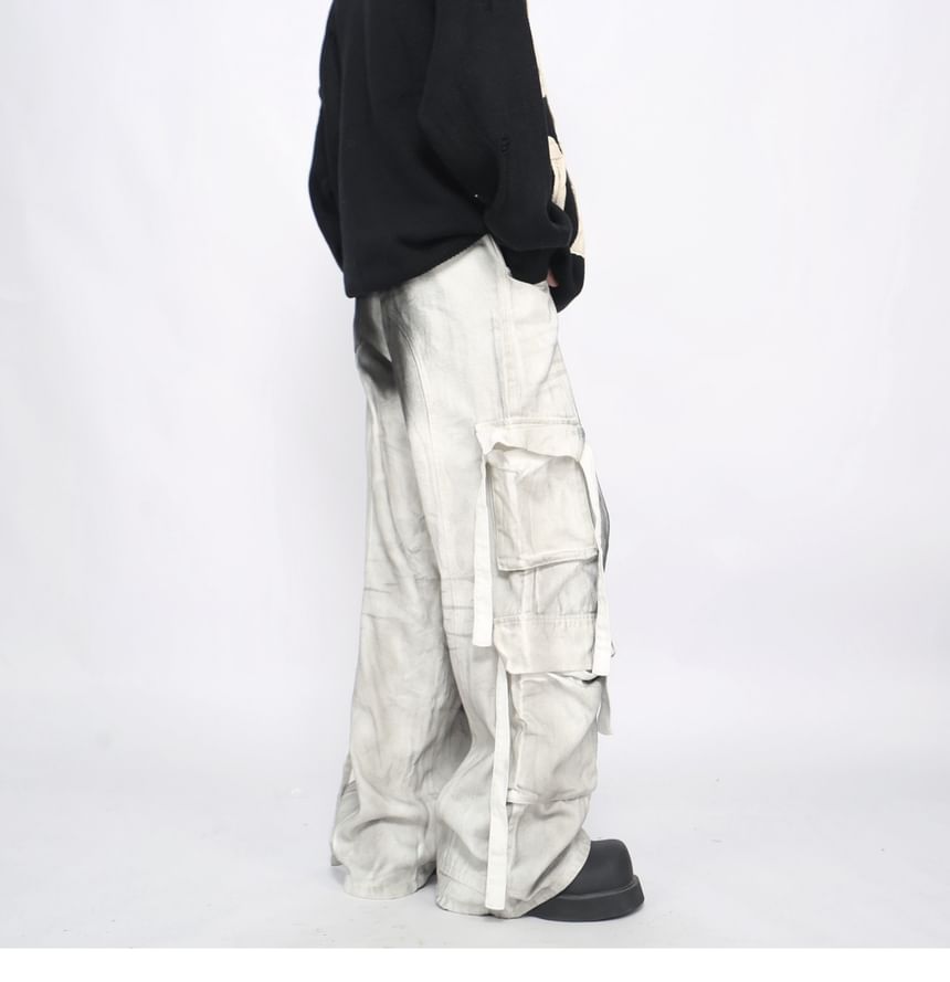 Derbundy - Mid Rise Washed Wide Leg Cargo-broek