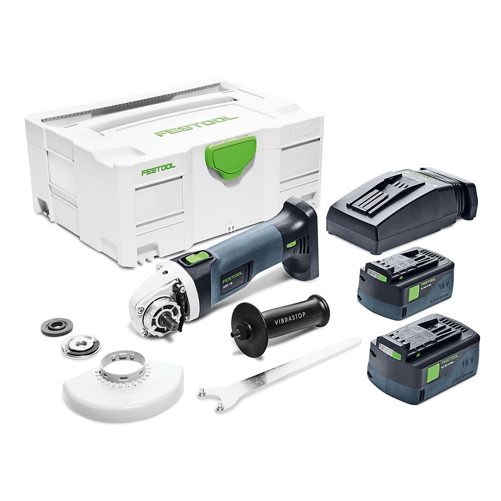 Esmerilhadeira angular FESTOOL AGC 18V 125mm sem escovas, 2 baterias de 5,2Ah, em estojo Systainer (código 577031)