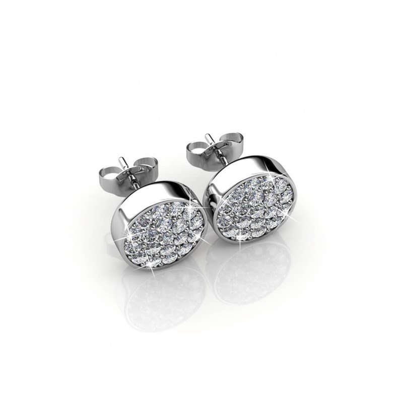 Boucles d'oreilles Round - Argenté et Cristal