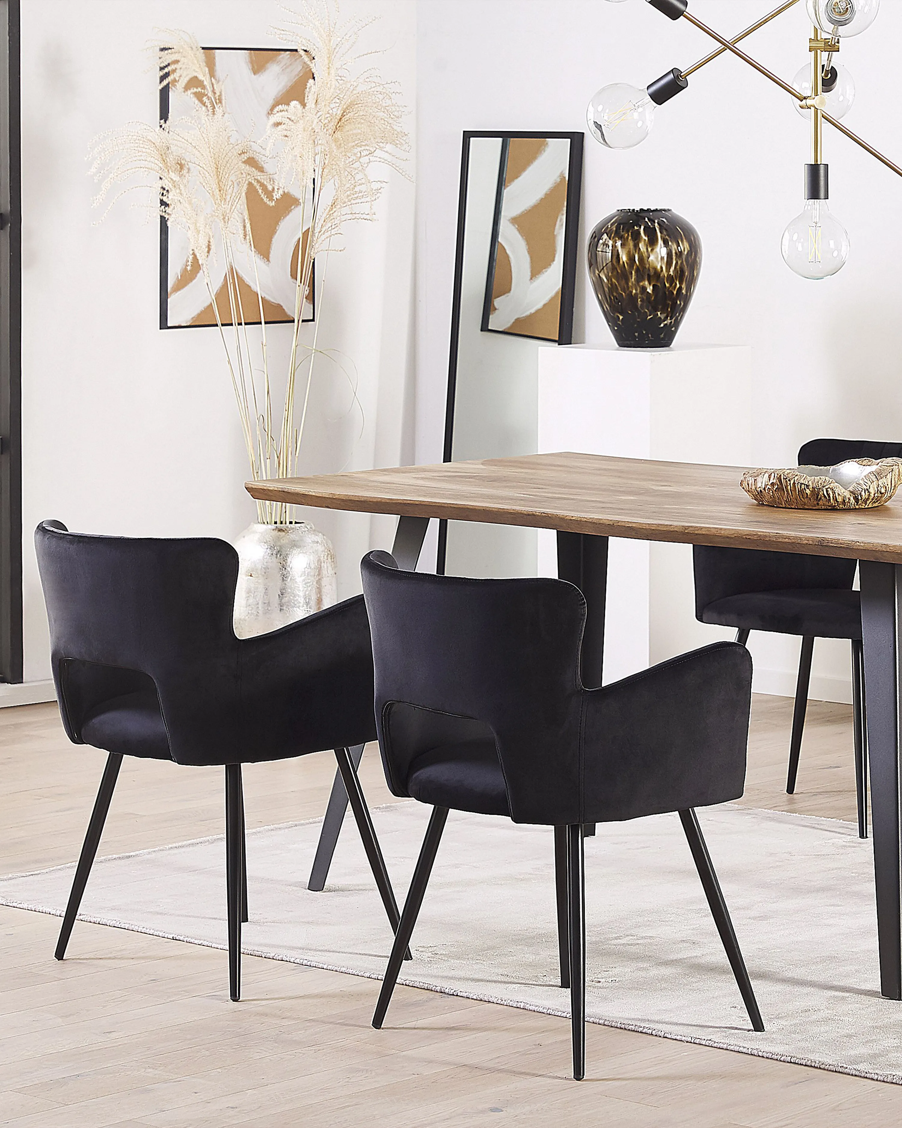 Set van 2 eetkamerstoelen SANILAC Fluweel Zwart