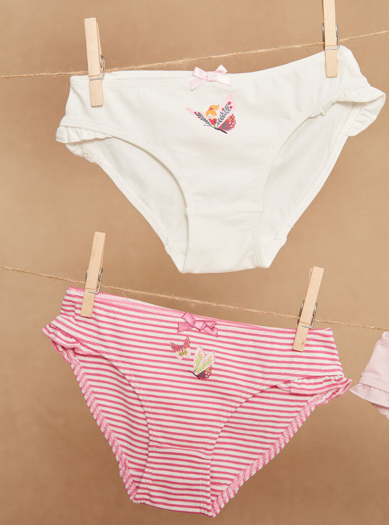 5 culottes roses à imprimé à rayures, à pois et à motif papillons