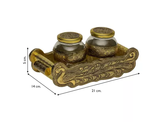 Plateau en métal repoussé doré 21x14x5h