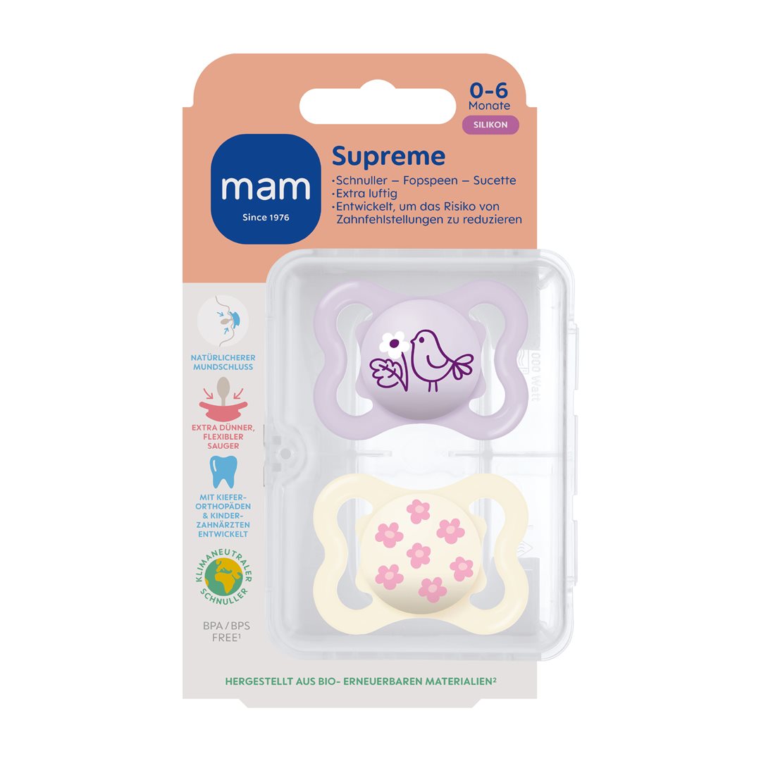 MAM Supreme Nuggi<br>2 Stück, Silikon 0-6 Monate