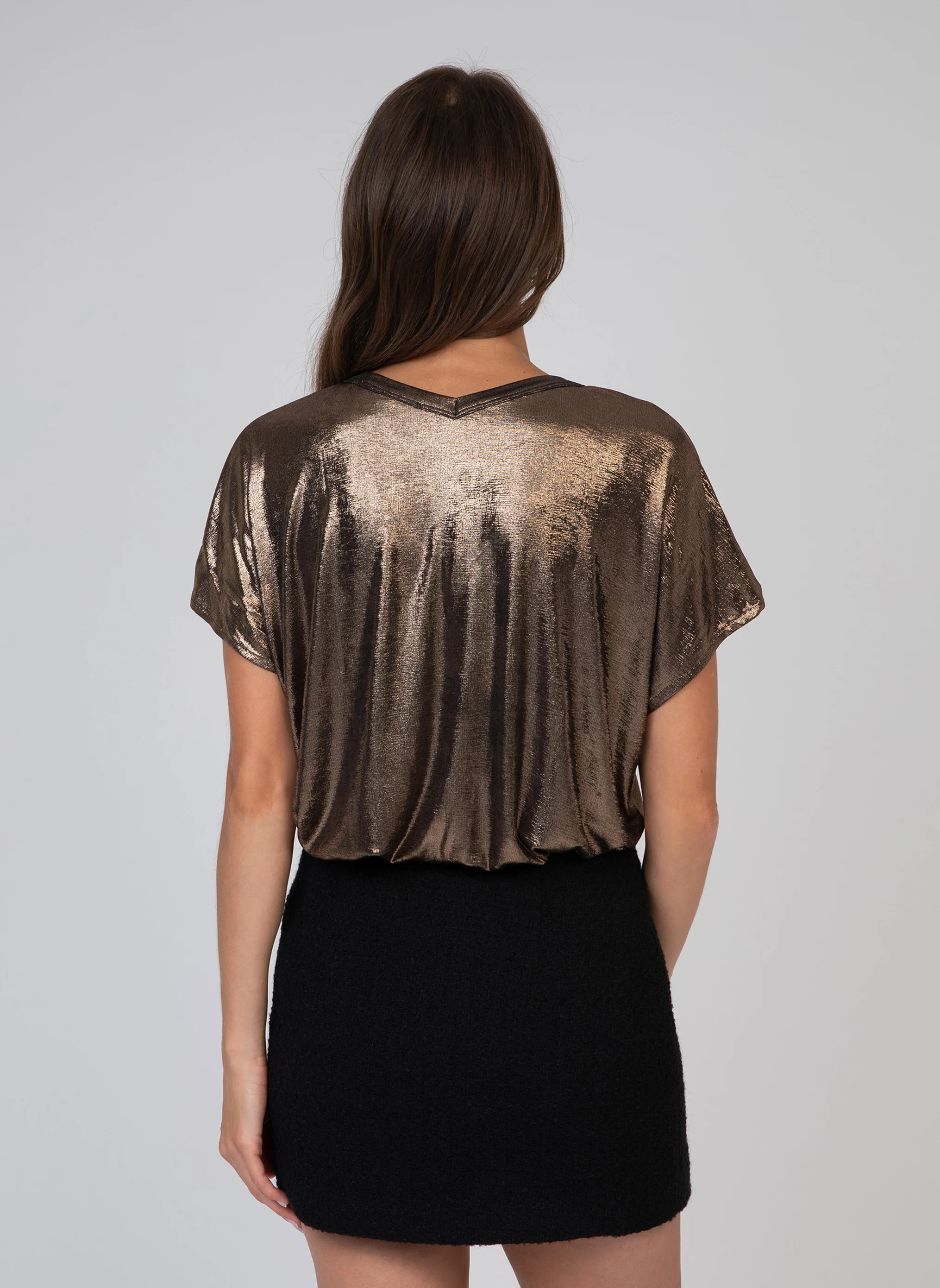 AGNEZ - Tee-shirt droit métallisé | Marron
