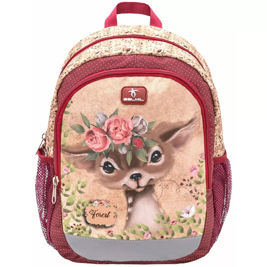 Belmil Kindergartenrucksack Kiddy Plus Kindergartenrucksack für 3-6 Jährige Kinder mit Brustgurt Animal Forest Bambi