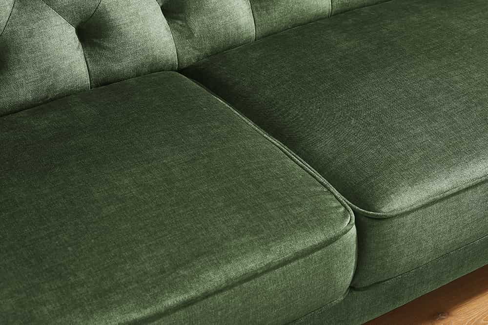 3-Sitzer Sofa MAISON BELLE AFFAIRE 220cm moosgrün Vogue Velours Samt Schlaffunktion