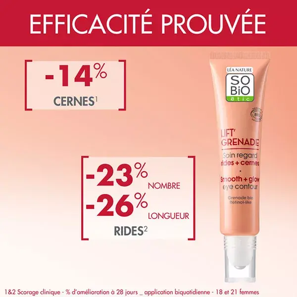 So'Bio Étic Lift'Grenade Cuidado Orgânico para a Área dos Olhos, Antirrugas e Olheiras, 15ml
