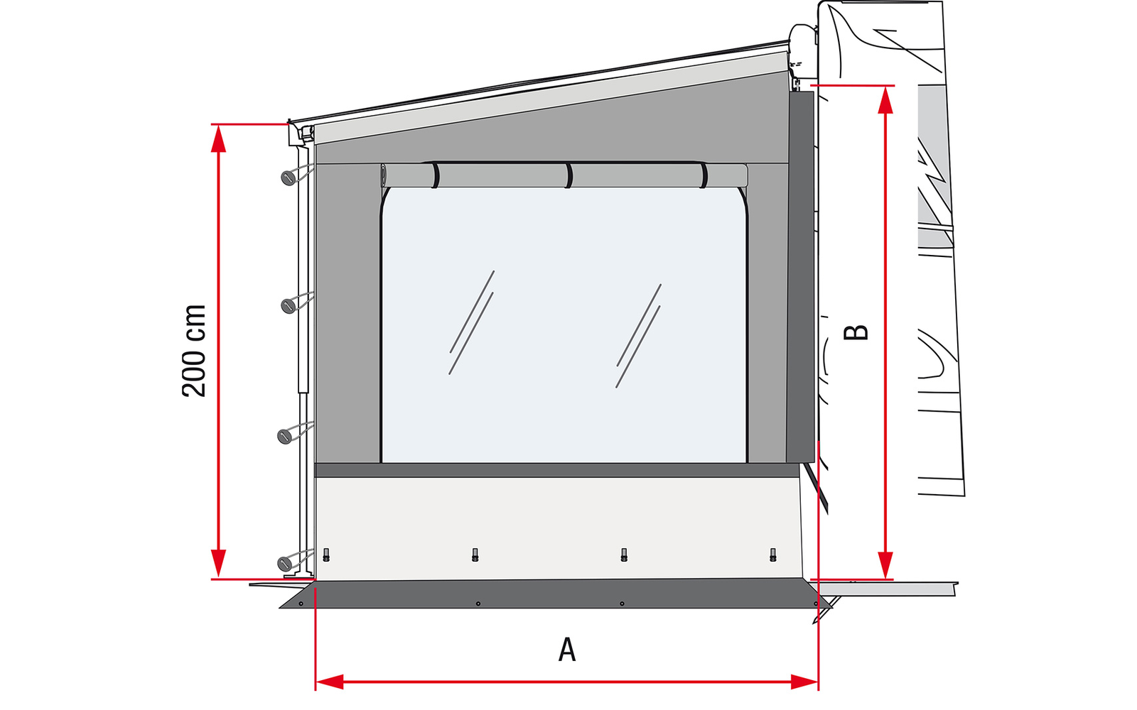 Fiamma Side W Pro Shade Seitenwand mit großem Fenster für Fiamma F45 / F65 / F80s Right