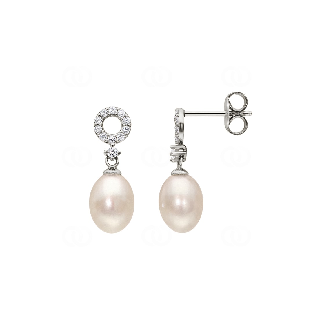 Ohrstecker 925 Silber rhodiniert mit Kunstperlen 8mm & Zirkonia