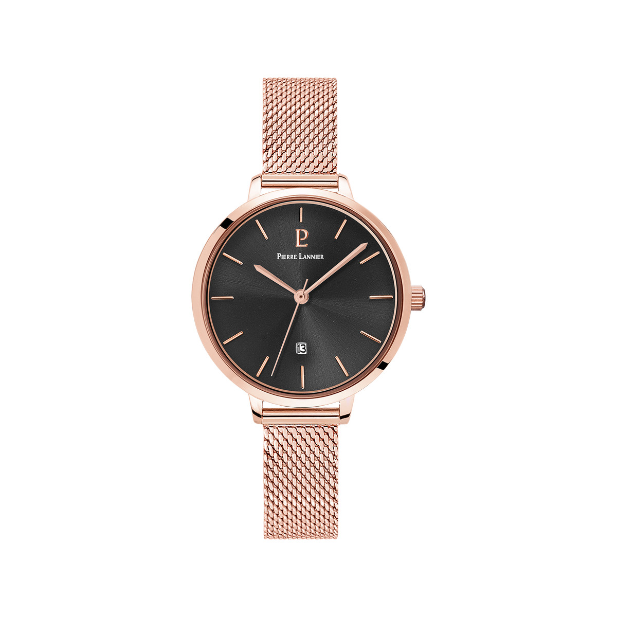 Montre Pierre Lannier femme acier doré rose bracelet maille milanaise