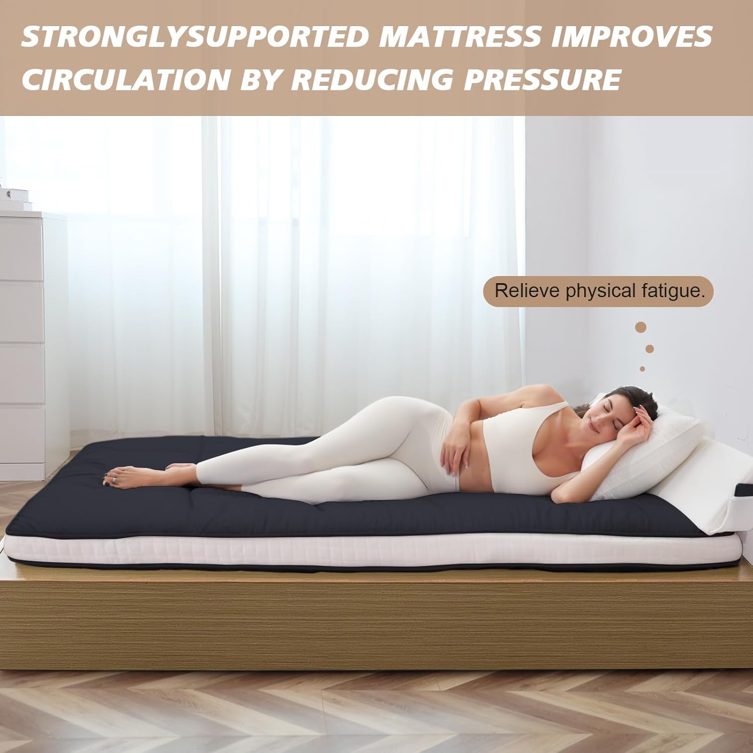 Futonmatratze 200 x 137 cm – Extra Dicke, Faltbare japanische Bodenmatratze – Memory-Schaum-Isomatte für Erwachsene – Tatami-Matte, geeignet für Camping und Gäste – Schwarz (10 cm)