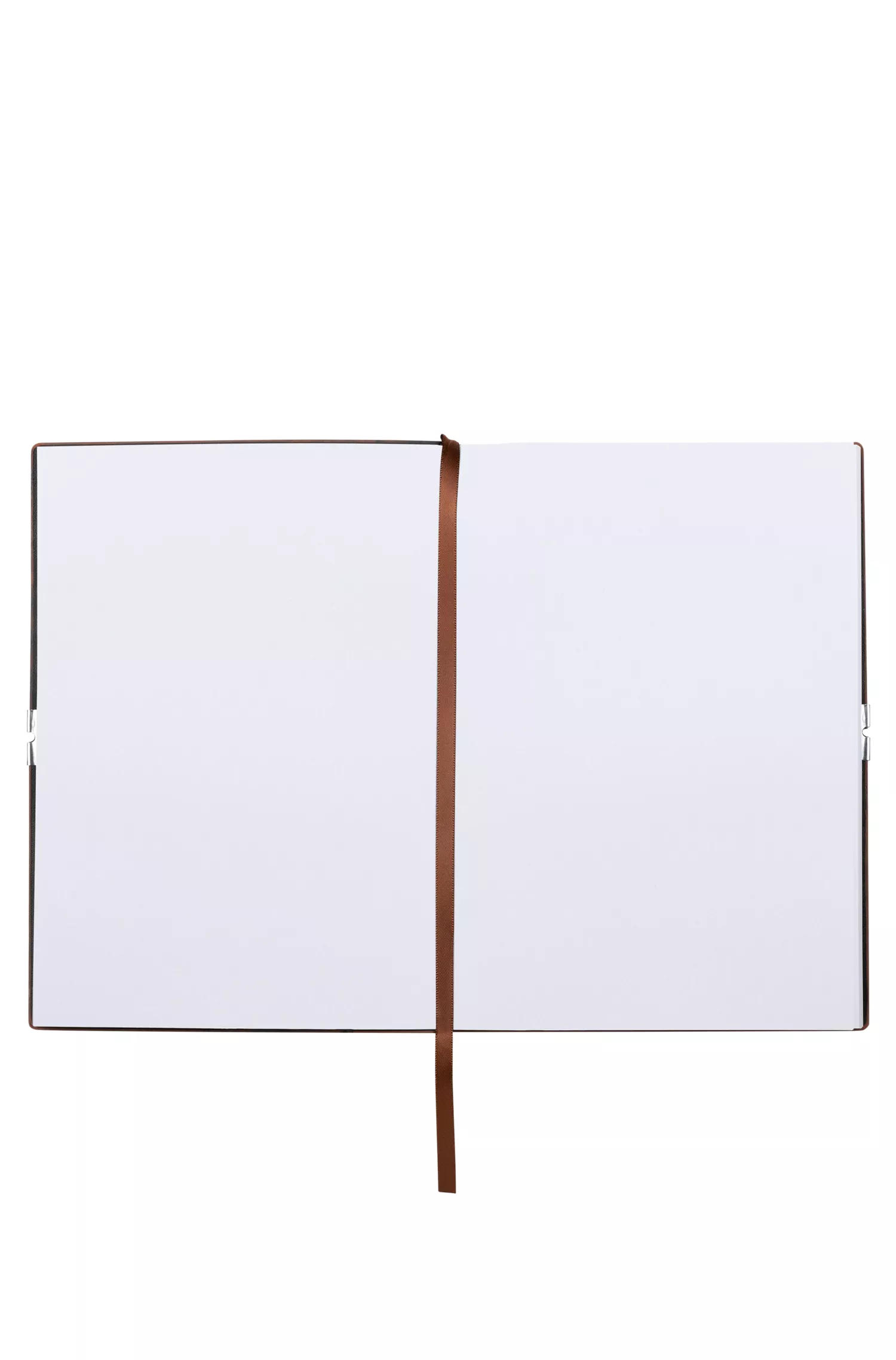 Caderno BOSS A5 preto em imitação de couro cor camelo com elástico.