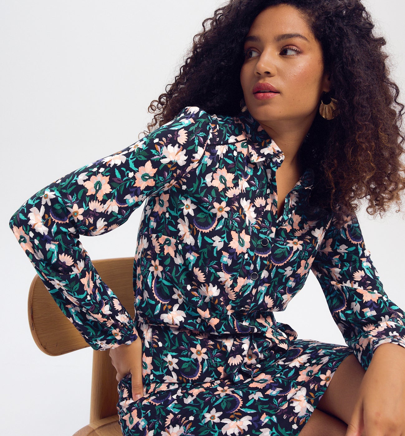 Robe-chemise courte Femme - Imprimé noir