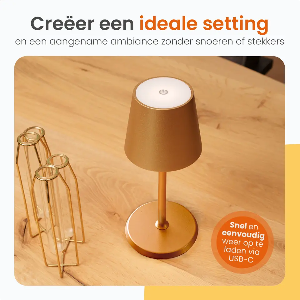 Goliving Tafellamp Oplaadbaar – Draadloos en dimbaar – Moderne touch lamp