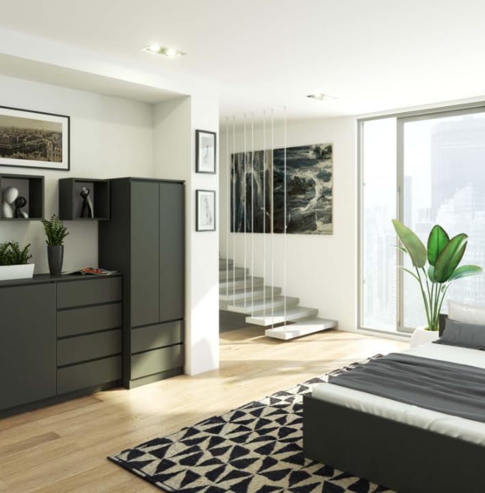 BDW Kleiderschrank mit 2 Türen, 2-türiger Kleiderschrank, 2 Schubladen - Aufbewahrungsschrank - Moderner Schrank für Schlafzimmer, Wohnzimmer, Flur, Kinderzimmer - 180x60x51cm - Graphit Grau