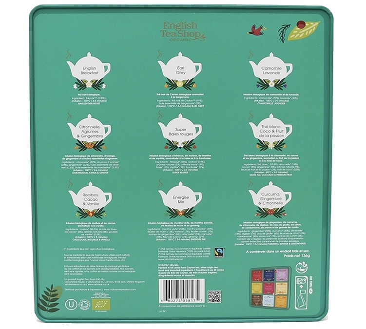 Coffret The Ultimate Tea bio Collection 72 sachets, boîte métallique - English Tea Shop