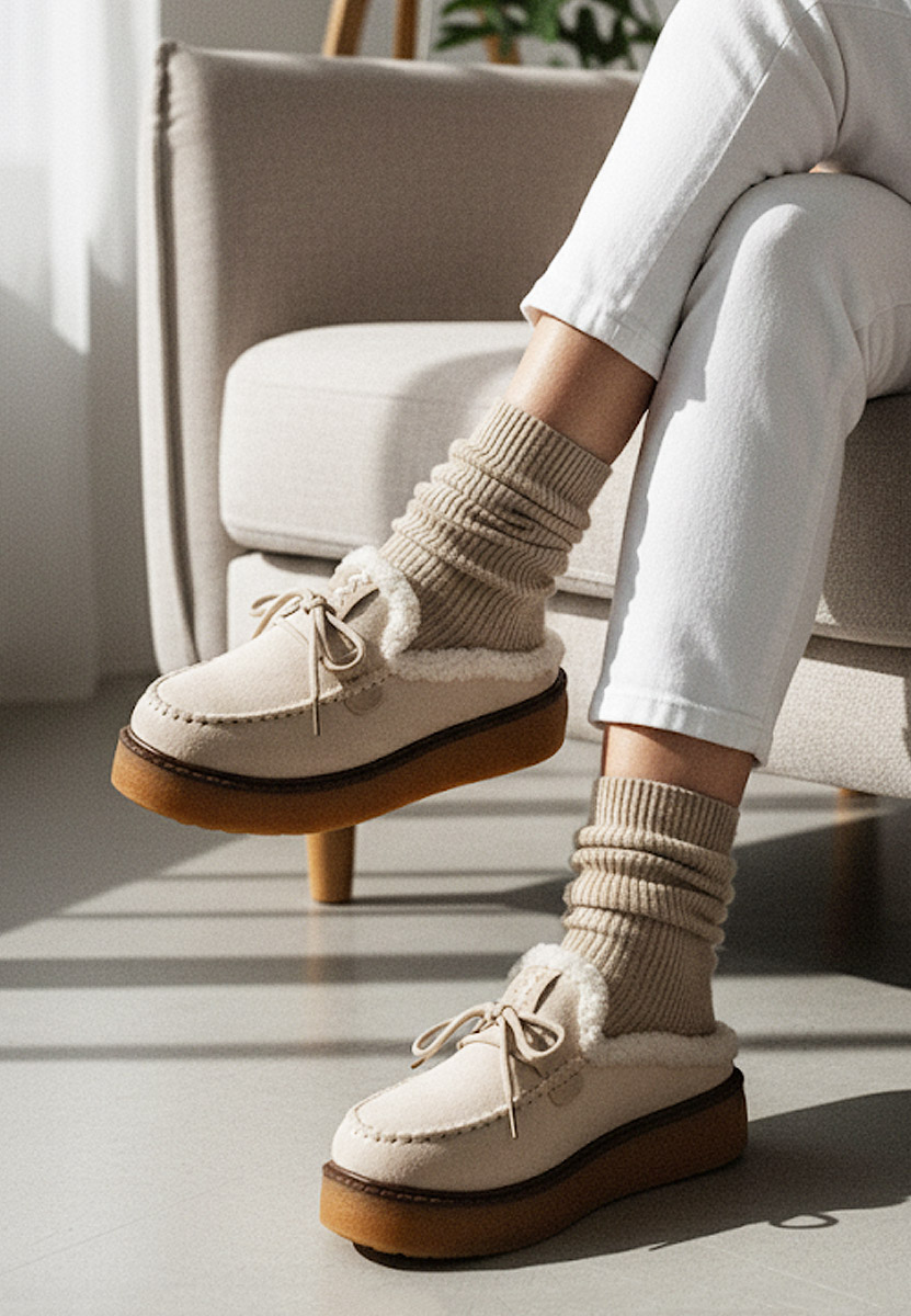 Sabots mocassins pour femme beige Seloria