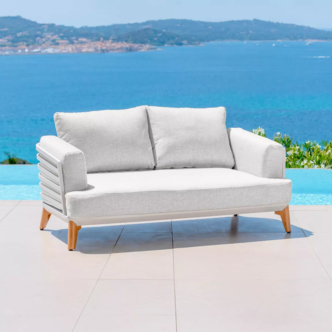Salon de jardin aluminium 7 places 6 pcs Monte Carlo Blanc et gris clair