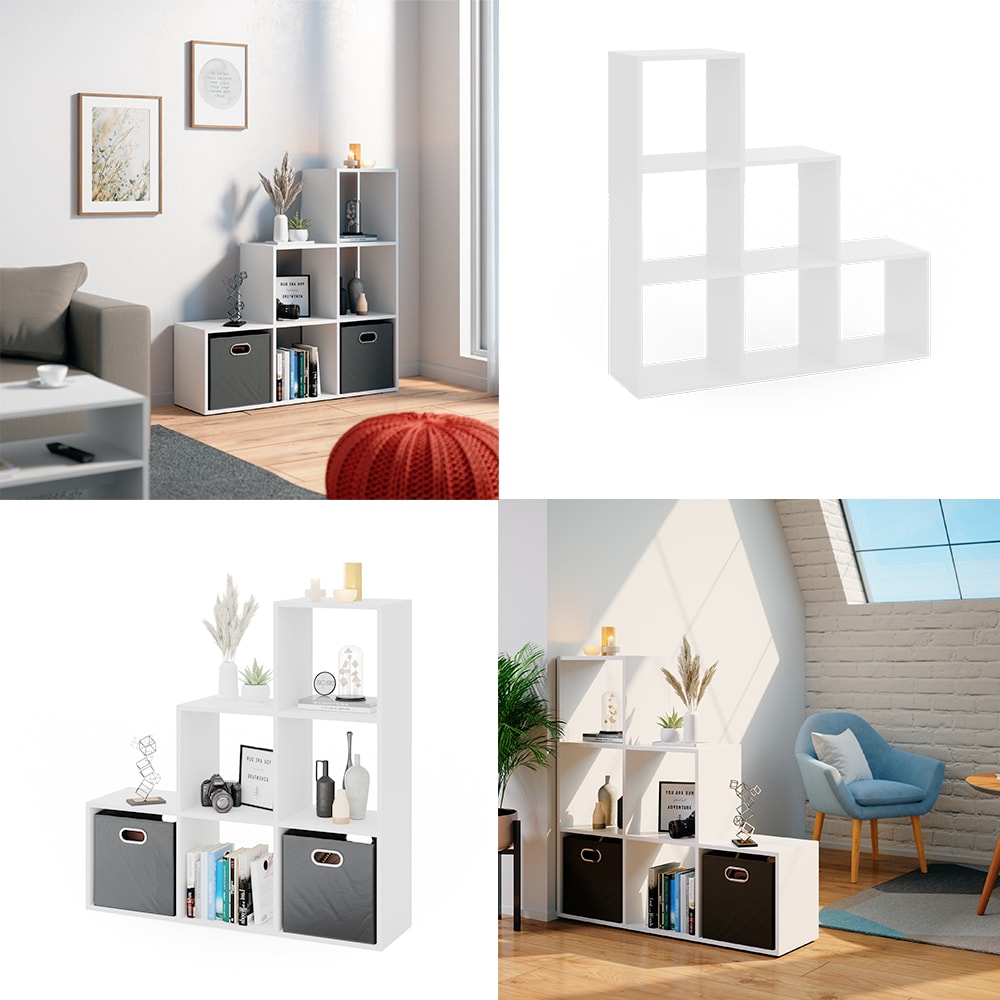 VICCO Treppenregal 6 Fächer Weiß Raumteiler Stufenregal Bücherregal Treppe Regal
