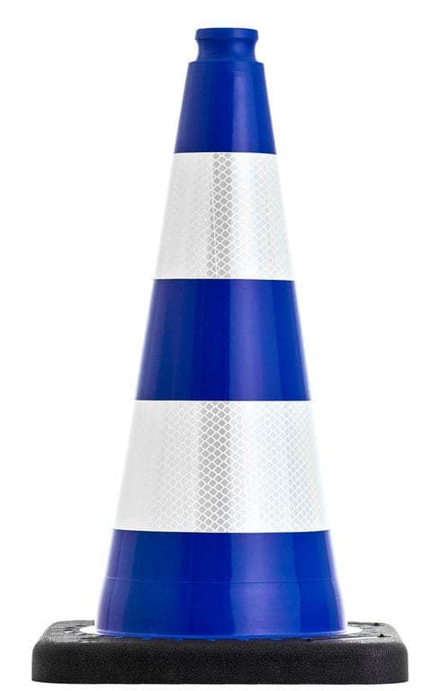 UvV FLEX blauwe verkeerskegel | Hoogte: 50 cm | Flexibele verkeerskegel | Waarschuwingskegel, stabiel > 2 kg | Hoogwaardige gekleurde PVC verkeerskegel / Deels reflecterend RA1