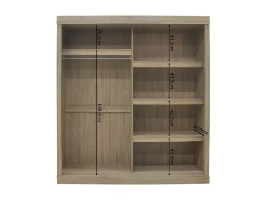 Garde Robe MILS, armoire 2 portes coulissantes avec miroir coloris chêne sonoma, idéal pour une chambre design