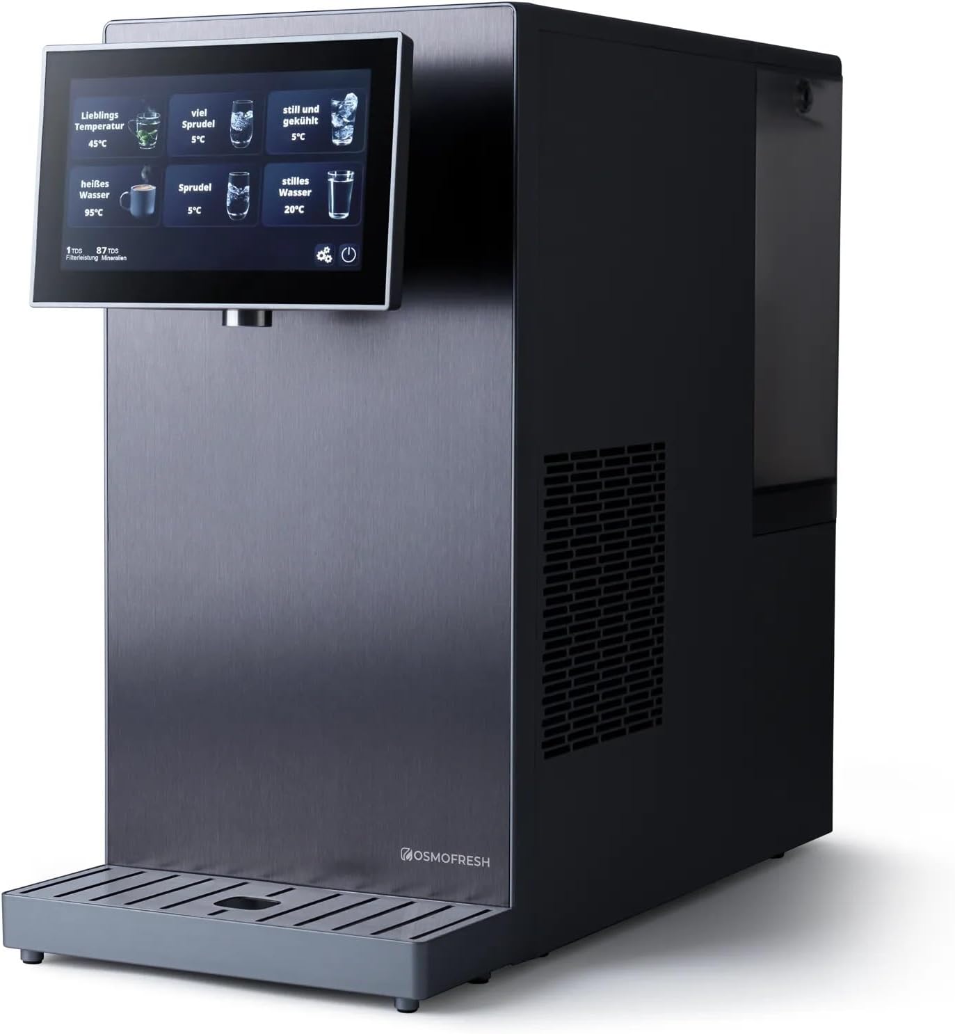 OsmoFresh Fusion Pro Auftisch Osmoseanlage | Wassersprudler|Kühlung| Keine Installation | Heißwasserspender | 7x Filterung | Mineralisierung | 3-fach UV-C | Festwasseranschluss |Abwasserverhältnis 4:1