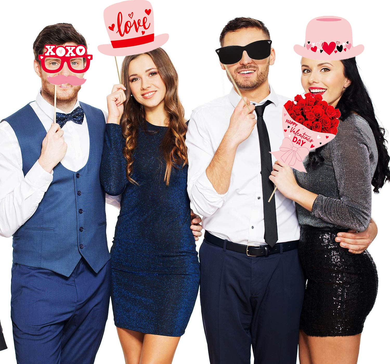 (26er Set) Photo Booth Fotorequisiten Valentinstags Party Foto Accessoires Dekorationen für lustige Bilder - Love