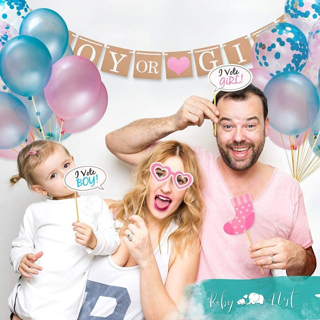 (30er Set) Photo Booth Fotorequisiten Party Foto Accessoires Baby Shower Dekorationen für lustige Bilder - Gender Reveal