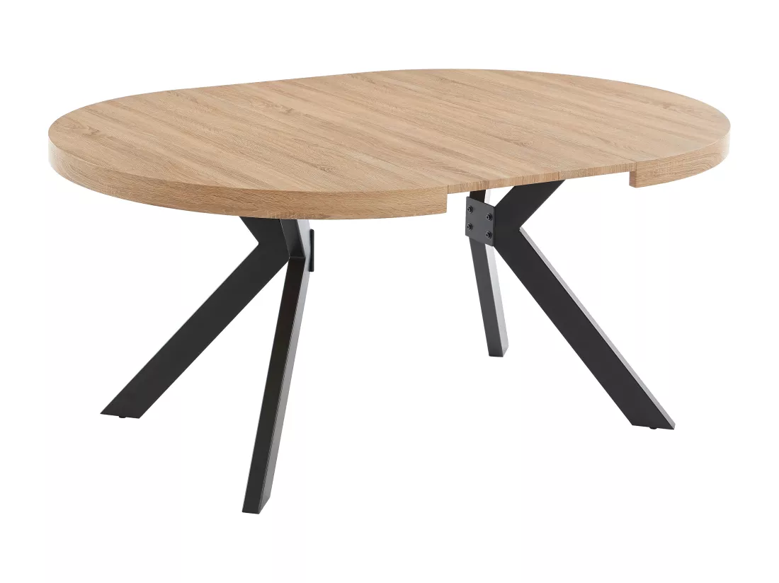 Table à manger extensible 4 à 8 personnes en MDF et acier - Naturel clair et noir - KOMONI