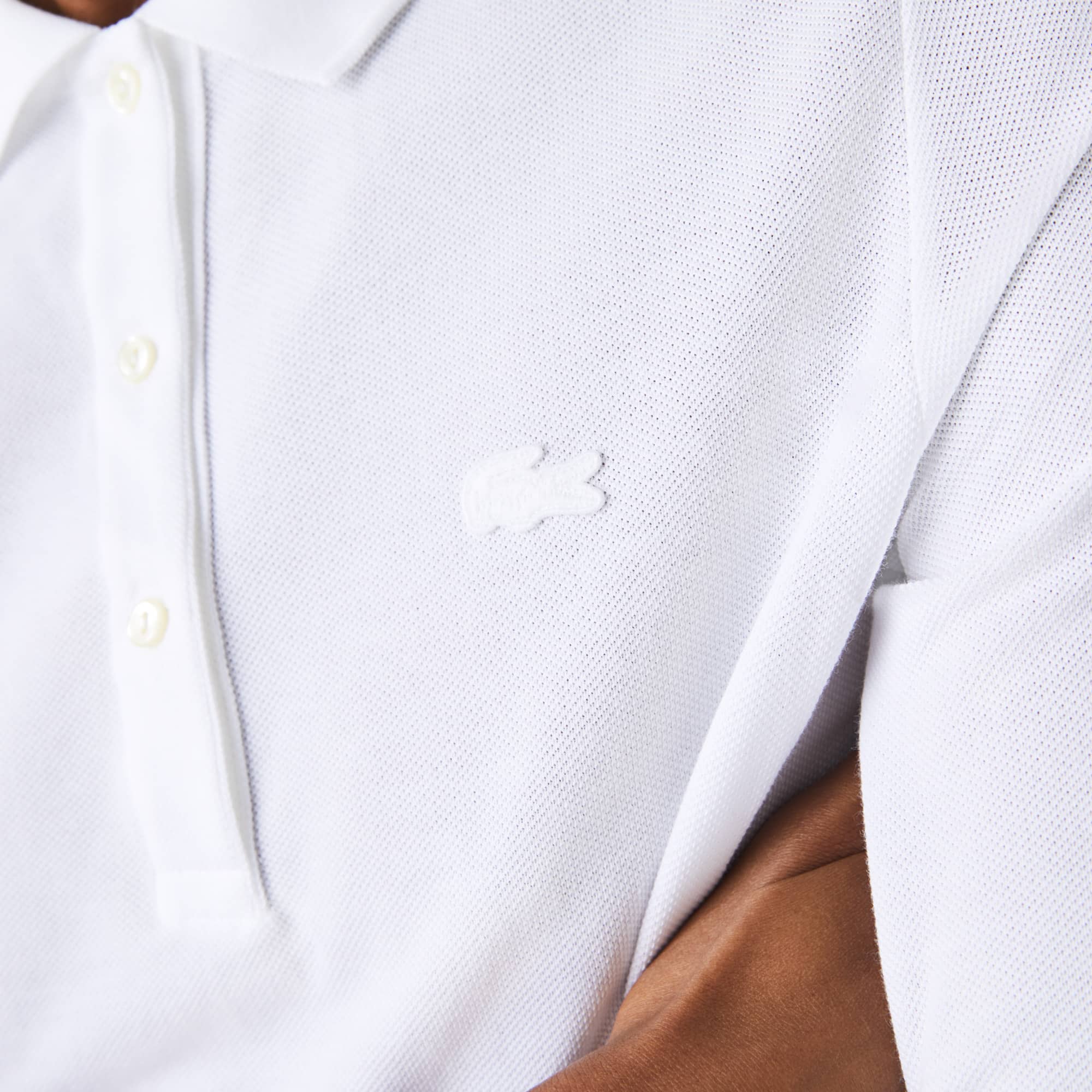 Polo Lacoste slim fit à manches trois-quarts en coton souple Manches Courtes - Blanc - Lacoste - Femme