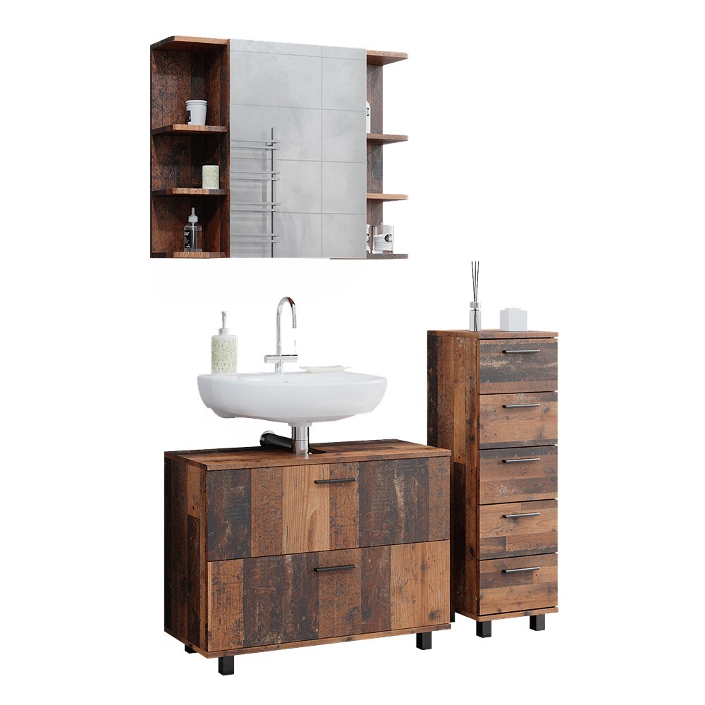 Vicco Badmöbelset Ilias Old Style modern Badezimmerschrank Badschrank Badezimmermöbel Waschtischunterschrank Waschbeckenunterschrank Spiegelschrank Midischrank Schranktür Schrankfach Schrankschublade