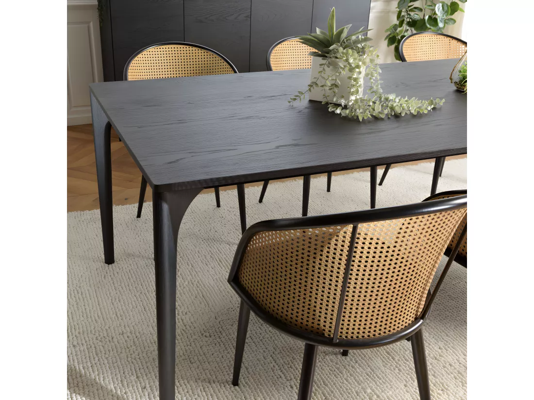 MADISON - Table à manger rect. 220x100cm noire pieds en chêne massif