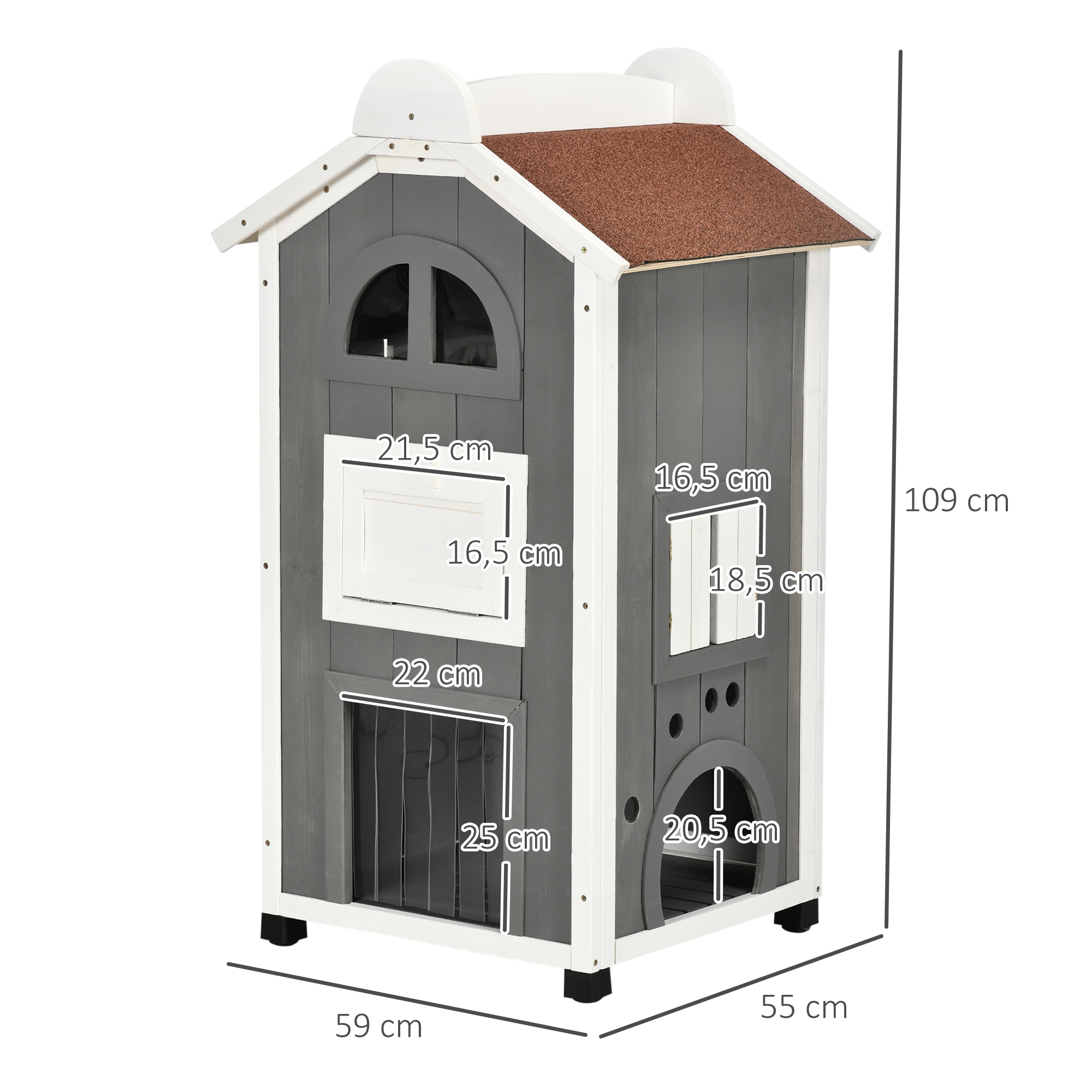 Casinha de madeira para gatos PawHut 59x55x109 cm